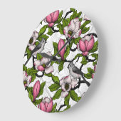 Bloomende magnolia en titmuisvogel grote klok (Hoek)