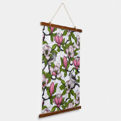 Bloomende magnolia en titmuisvogel hangend wandkleed (Gebogen)