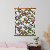 Bloomende magnolia en titmuisvogel hangend wandkleed (Slaapkamer)