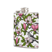 Bloomende magnolia en titmuisvogel heupfles (Links)