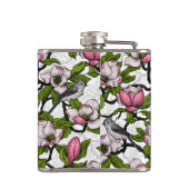 Bloomende magnolia en titmuisvogel heupfles (Achterkant)