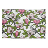 Bloomende magnolia en titmuisvogel kussensloop (Achterkant-Links)