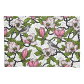 Bloomende magnolia en titmuisvogel kussensloop (Voorkant-Links)
