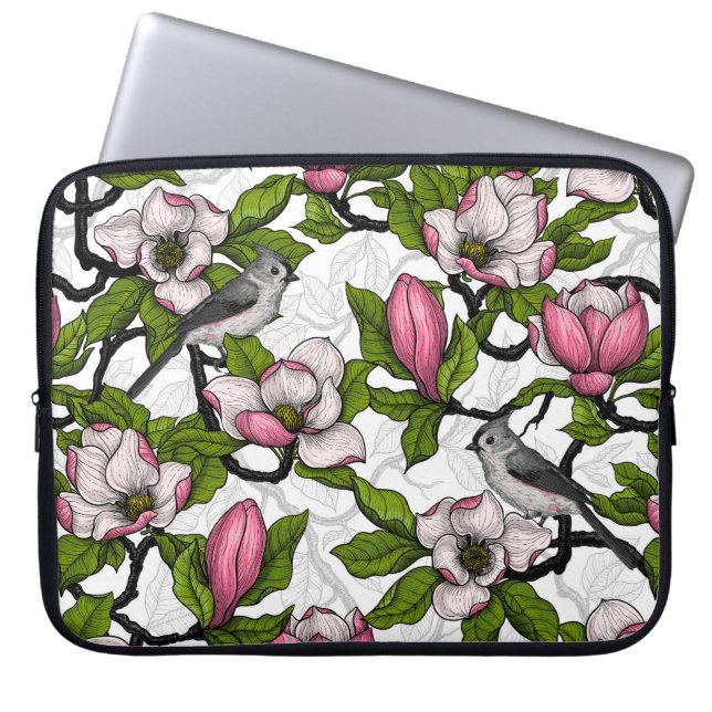 Bloomende magnolia en titmuisvogel laptop sleeve (Voorkant)