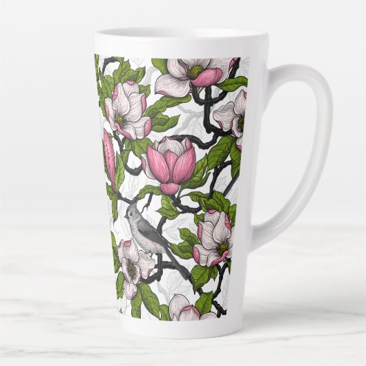 Bloomende magnolia en titmuisvogel latte mok (Rechts)