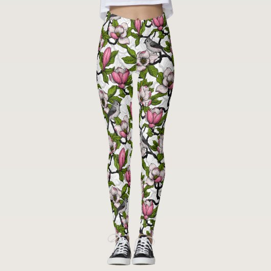 Bloomende magnolia en titmuisvogel leggings (Voorkant)