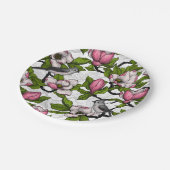 Bloomende magnolia en titmuisvogel papieren bordje (Gekanteld)