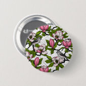 Bloomende magnolia en titmuisvogel ronde button 5,7 cm (Voorkant /achterkant)