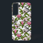 Bloomende magnolia en titmuisvogel samsung galaxy hoesje<br><div class="desc">Handbeschilderde magnoliumbloei en titmuisvogel</div>