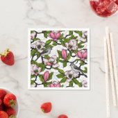 Bloomende magnolia en titmuisvogel servet (Insitu)