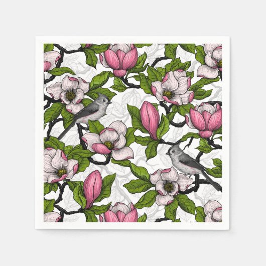 Bloomende magnolia en titmuisvogel servet (Voorkant)