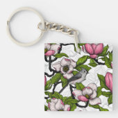 Bloomende magnolia en titmuisvogel sleutelhanger (voorkant)