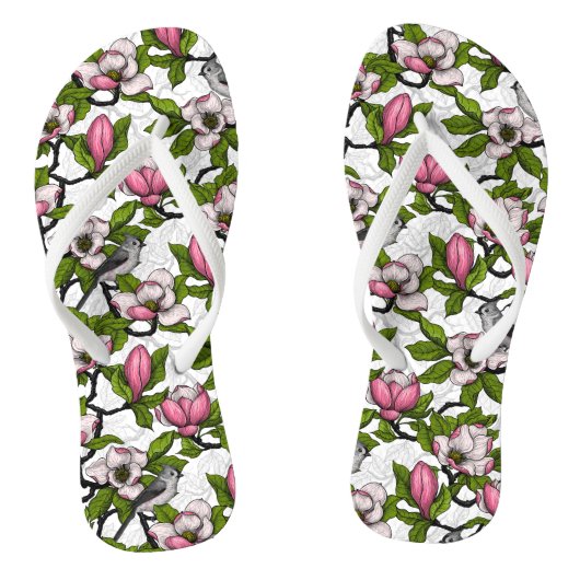 Bloomende magnolia en titmuisvogel teenslippers (Voetbed)