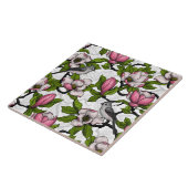 Bloomende magnolia en titmuisvogel tegeltje (Zijkant)