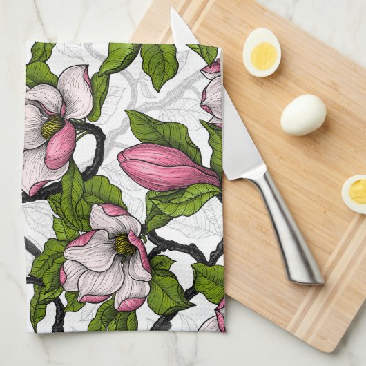 Bloomende magnolia en titmuisvogel theedoek (Quarter Fold)
