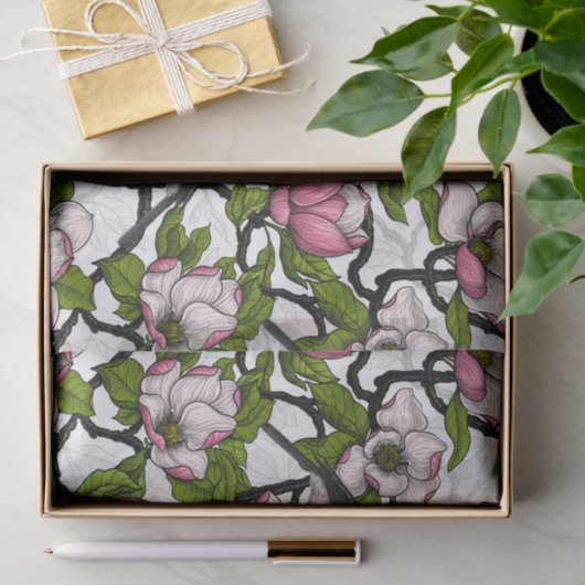 Bloomende magnolia en titmuisvogel tissuepapier (Geschenk)
