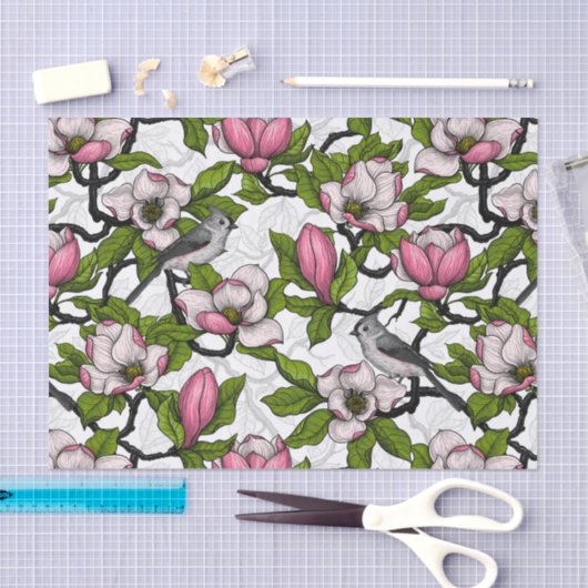 Bloomende magnolia en titmuisvogel tissuepapier (Craft)