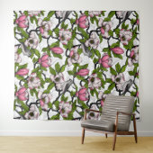 Bloomende magnolia en titmuisvogel wandkleed (In Situ (horizontaal))