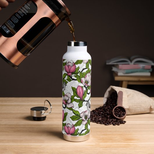 Bloomende magnolia en titmuisvogel waterfles (Koffie)