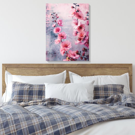 Bloomende roze bloemen canvas afdruk (Insitu (Slaapkamer))