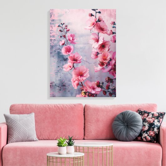 Bloomende roze bloemen canvas afdruk (Insitu (Woonkamer))