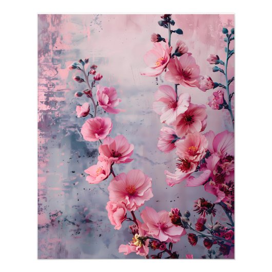 Bloomende roze bloemen foto afdruk (Voorkant)