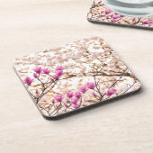Bloomende roze Paarse Magnolias Spring Flower Bier Onderzetter (Linkerzijde)