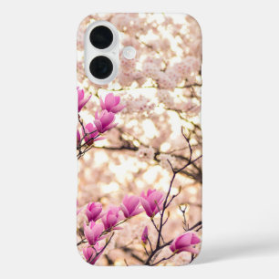Bloomende roze Paarse Magnolias Spring Flower iPhone 16 Hoesje