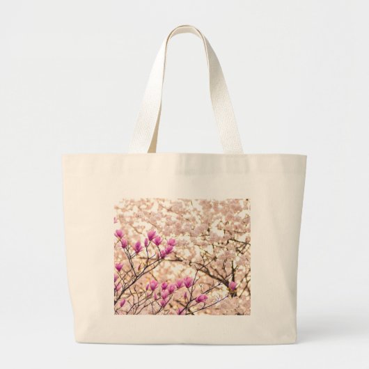 Bloomende roze Paarse Magnolias Spring Flower Grote Tote Bag (Voorkant)