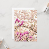 Bloomende roze Paarse Magnolias Spring Flower Kaart (Voorkant / Achterkant in situ)