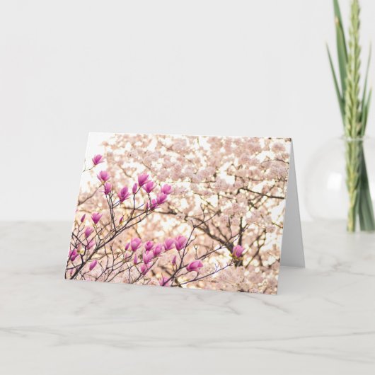 Bloomende roze Paarse Magnolias Spring Flower Kaart (Voorkant)