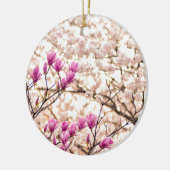 Bloomende roze Paarse Magnolias Spring Flower Keramisch Ornament (Links)
