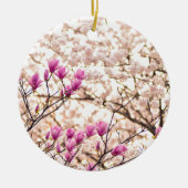 Bloomende roze Paarse Magnolias Spring Flower Keramisch Ornament (Voorkant)