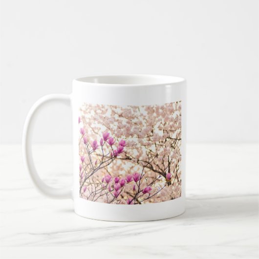 Bloomende roze Paarse Magnolias Spring Flower Koffiemok (Links)