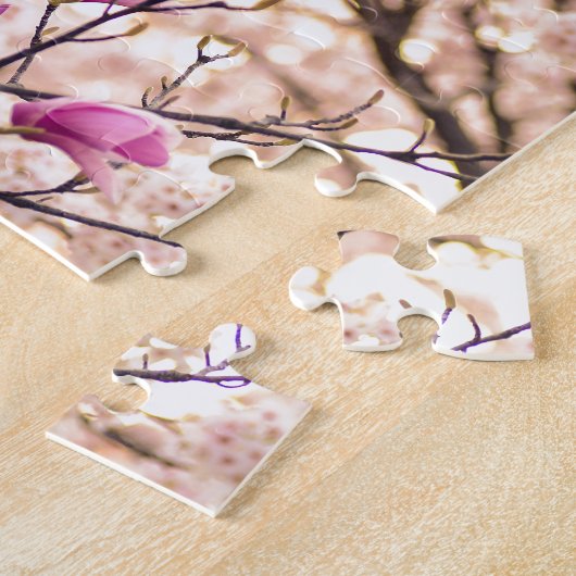 Bloomende roze Paarse Magnolias Spring Flower Legpuzzel (Zijkant)