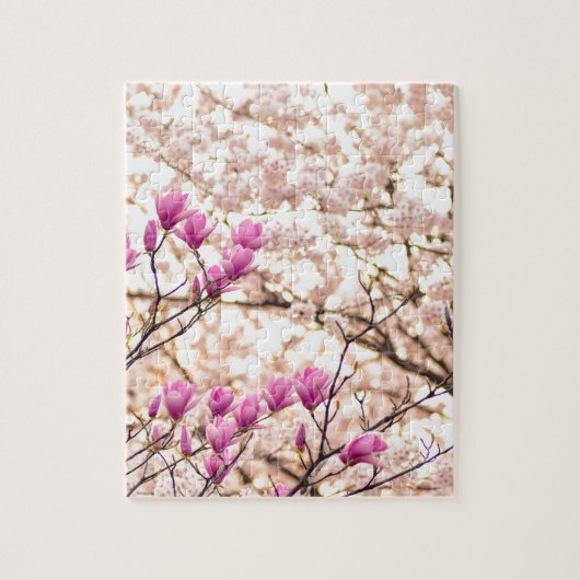 Bloomende roze Paarse Magnolias Spring Flower Legpuzzel (Verticaal)