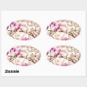 Bloomende roze Paarse Magnolias Spring Flower Ovale Sticker (Vel)