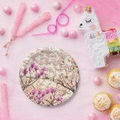 Bloomende roze Paarse Magnolias Spring Flower Papieren Bordje (Feest)