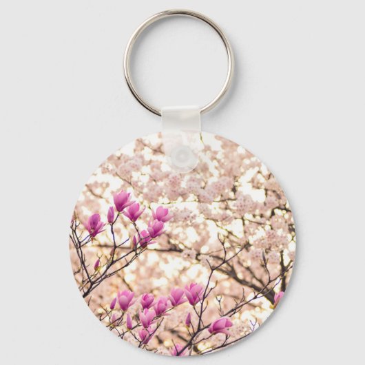 Bloomende roze Paarse Magnolias Spring Flower Sleutelhanger (Voorkant)
