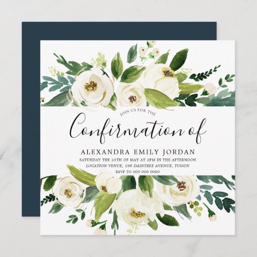 Bloomende witte bloemen Groene LEF bevestiging Kaart (Voorkant / Achterkant)