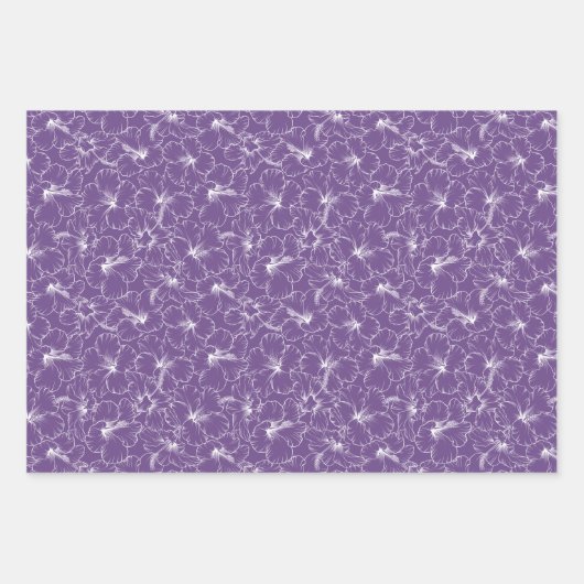 Bloomende witte hibiscus bloemen op Paars Inpakpapier Vel (Voorkant 3)
