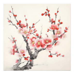 Bloomin Bloem Branch Inkt Schilderij Foto Afdruk