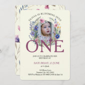 Bloomin in een wilde bloem foto 1e verjaardag kaart (Voorkant / Achterkant)