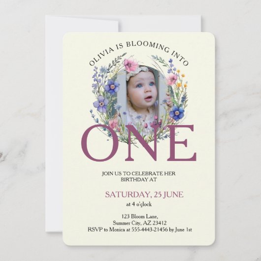 Bloomin in een wilde bloem foto 1e verjaardag kaart (Voorkant)