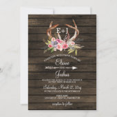 Blooming Antlers Country Chic Wedding Invitations Kaart (Voorkant)