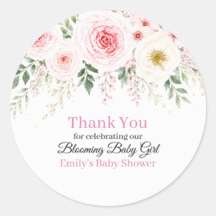 Blooming Baby Girl Bloemige Baby Shower Favor Ronde Sticker