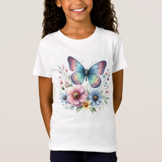 Blooming Beauty: Bloemen & Vlinder T-shirt (Voorkant)