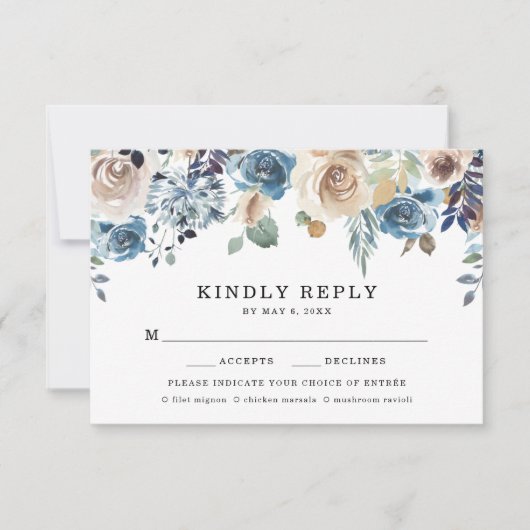 Blooming Beauty Bruiloft RSVP Kaart met Maaltijdke (Voorkant)