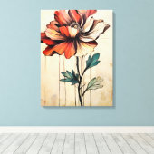 Blooming Beauty: Een rode en witte bloem Canvas Afdruk (Insitu (Houten vloer))