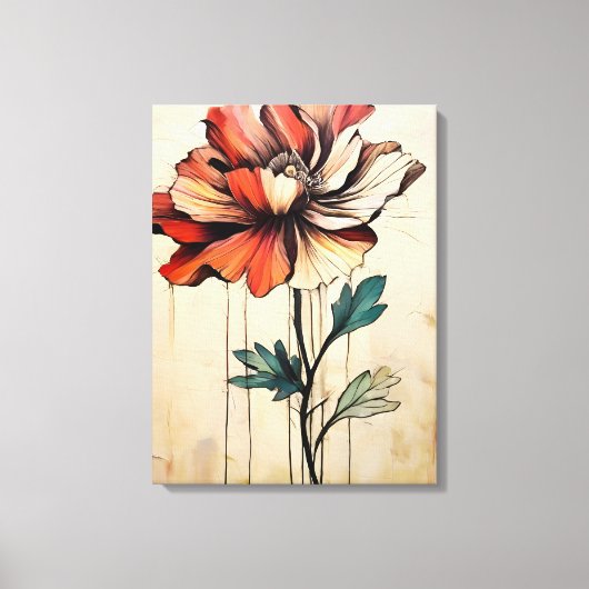Blooming Beauty: Een rode en witte bloem Canvas Afdruk (Voorkant)